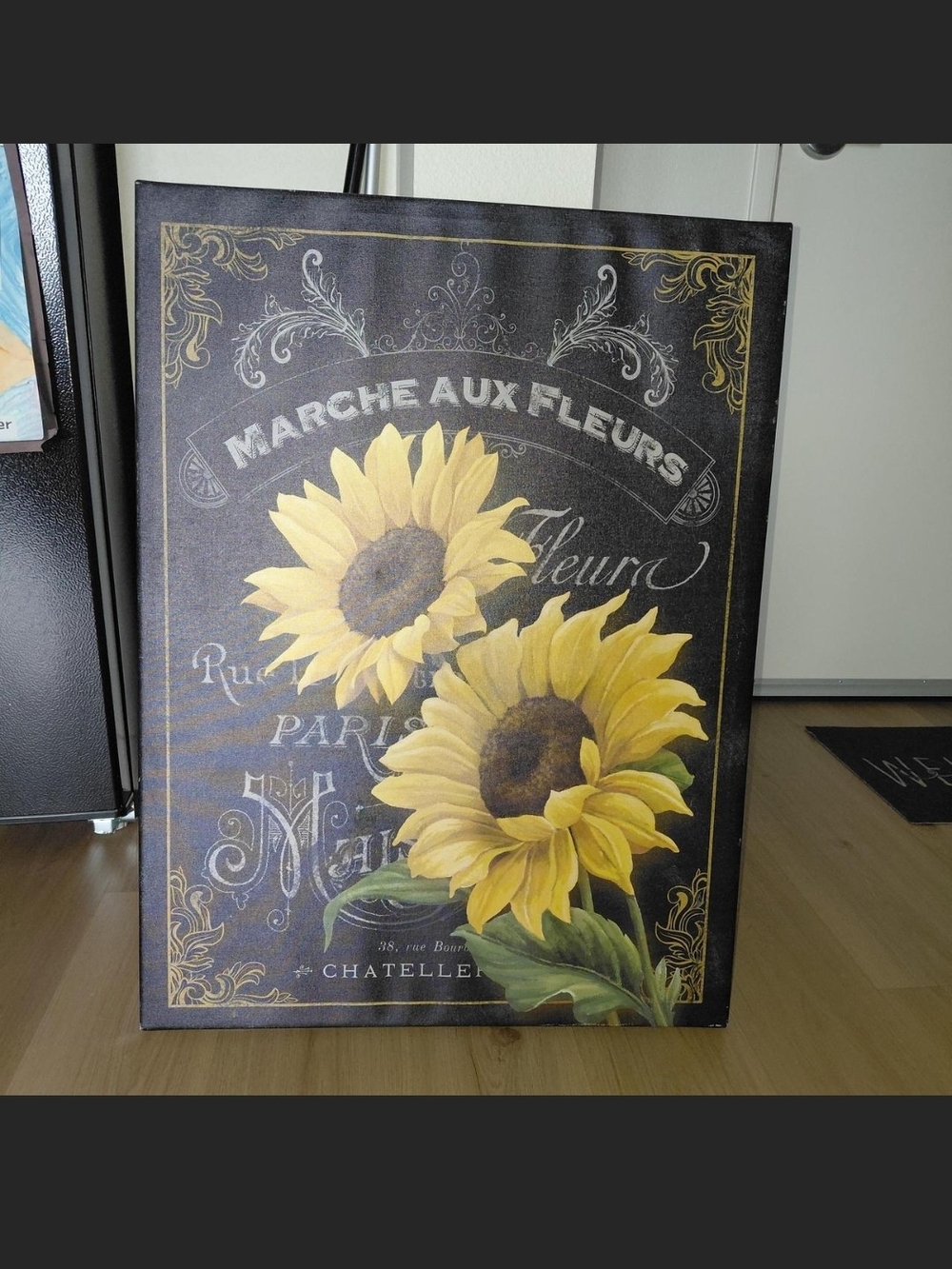 Sunflower Wall Art Canvas - Yellow Sunflowers With French Script